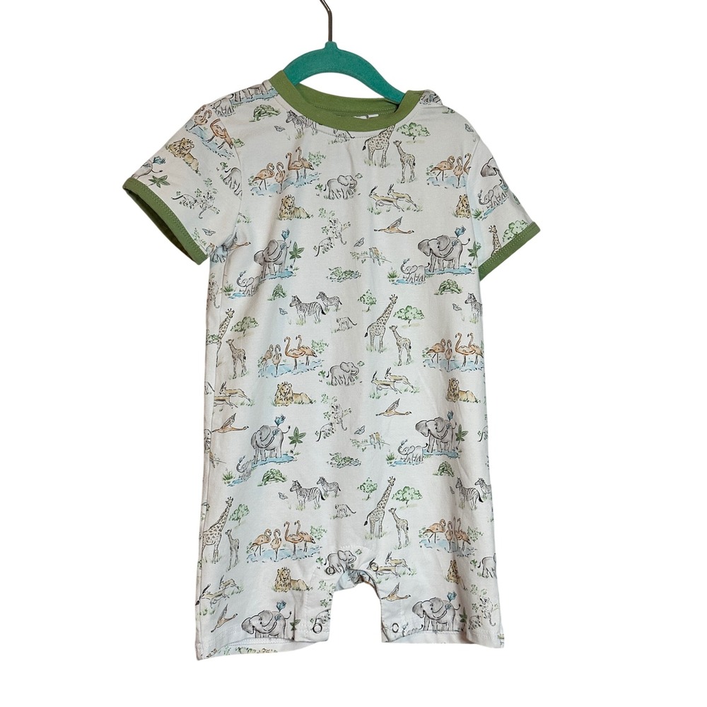 Trotter St Kids Safari Animal Print Short Sleeve Romper White Green Size 3